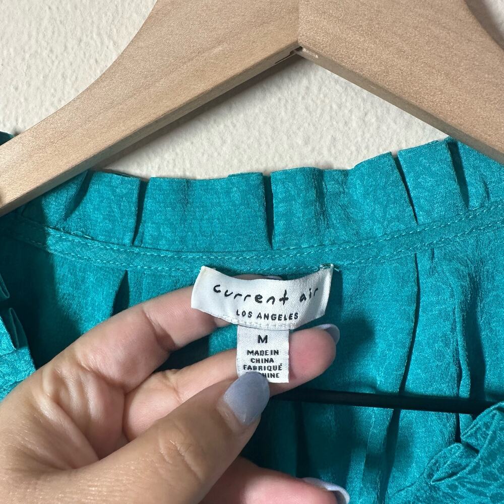 Current Air Women's Teal Jacquard Animal Print Dress Size Medium Short Sleeve - Picture 2 of 8